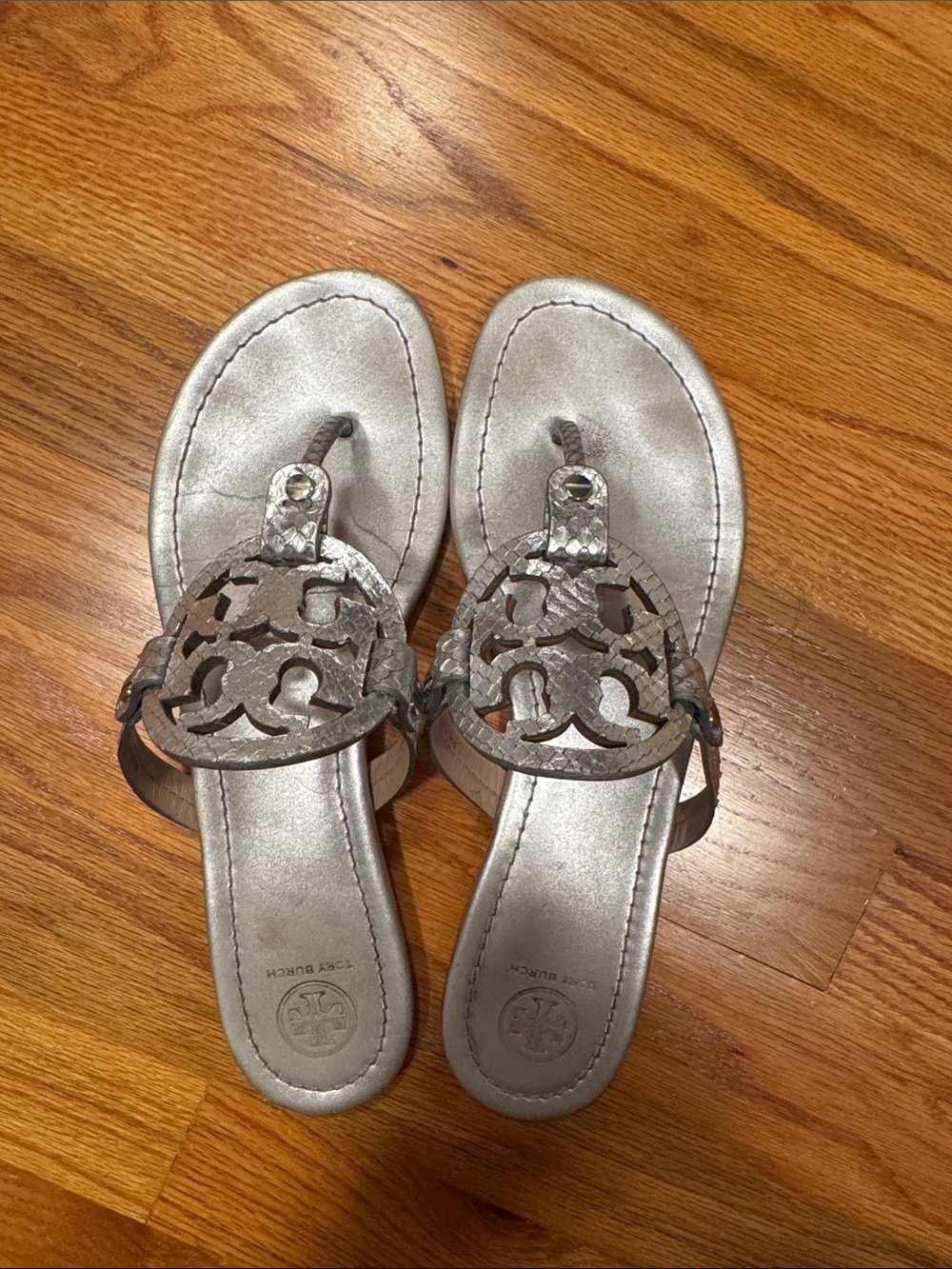 Tory Burch Silver Miller Cutout Thong Sandals
